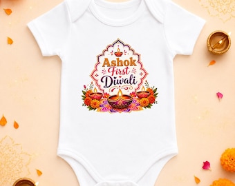 Personalised Baby's First Diwali Bodysuit, My First Diwali Baby Vest, Custom Name Indian Festival Outfit, Newborn Diwali Gift