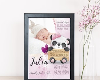 Personalized Baby Birth Stats Print, Panda Theme (PDF Available)