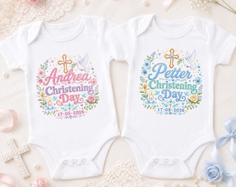 Body de bautizo personalizado para bebé, chaleco de bautizo con nombre y fecha personalizados, pelele con cruz floral para bebé, regalo de recuerdo de bautizo para niño o niña.