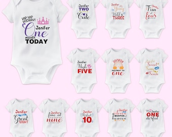 Fun Baby Monthly Milestone Personalised Bodysuit, personalised baby bodysuit, Personalised Baby grow
