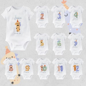 Bodys personalizados con hitos mensuales de dinosaurios para bebés, body personalizado de dinosaurios para bebés, chaleco de dinosaurios para bebés, peleles de dinosaurios para bebés