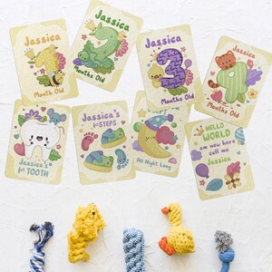 Cartes d'étape personnalisées pour bébé | Cartes d'étape mensuelles animales pour nouveau-né | Cartes cadeaux Naissance Nouveau-né
