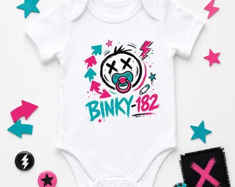 Body para bebé Binky 182, chaleco para bebé estilo pop punk, pelele para bebé estilo punk rock, ropa alternativa para bebé, regalo para bebé con temática de música rock, conjunto para recién nacido Binky 182