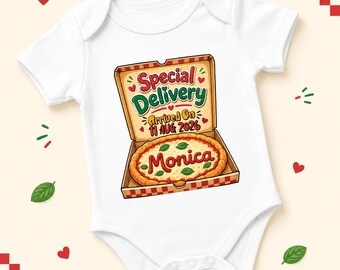 Body personalizado con diseño de pizza para anunciar la llegada del bebé, chaleco con mensaje "Entrega especial próximamente", anuncio de la fecha de nacimiento, regalo para embarazadas.