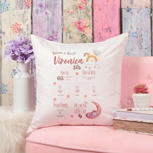 Teddy gepersonaliseerd nieuw babykussen met geboortestatistieken, nieuw babystatistieken kussen, nieuwe babygeschenken, pasgeboren babycadeau geboortegeboorteinformatie