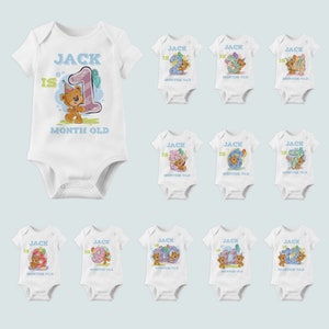 Teddy bear Baby Monthly Milestone Personalised Bodysuit, teddy bear personalised baby bodysuit, teddy bear baby Grow, Teddy milestone set