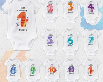 Water colour Monthly Milestone Baby Bodysuit Set, Colour Bodysuit for Baby Monthly Birthday