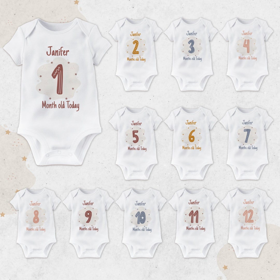 Cute Number Milestone Onesie, Monthly Baby Bodysuit, Name Personalised