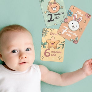 Cartes d'étape de bébé personnalisées mignonnes | Cartes d'étape mensuelles mignonnes pour nouveau-né | Cadeaux de Naissance