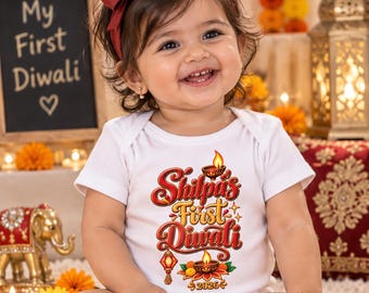 Body personalizado para el primer Diwali del bebé, chaleco Diya personalizado con nombre para bebé, conjunto para mi primer Diwali, regalo para recién nacido para el festival indio.