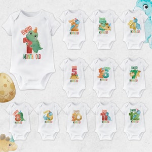 Body personalizado de hito mensual de dinosaurio para bebé dinosaurio personalizado crece bebé dinosaurio nombre chaleco personalizado