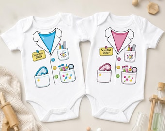 Body personalizado de científico para bebé, conjunto de futuro científico, bata de laboratorio para bebé, body de pequeño científico, regalo para bebé recién nacido científico