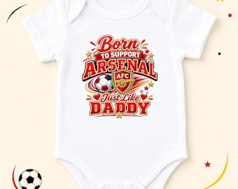 Body personalizado para bebé del Arsenal, Nacido para apoyar al Arsenal, Conjunto de fútbol personalizado con nombre para bebé, Regalo para fan del Arsenal, Body para bebé del Arsenal,