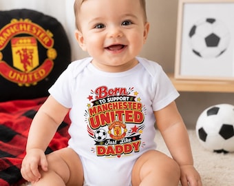 Body personalizado para bebé del Manchester United, Nacido para apoyar al Man Utd como papá, Chaleco para bebé con nombre personalizado, Regalo para recién nacido aficionado al fútbol del Man U