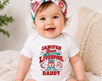 Body personalizado para bebé del Liverpool Football Club, Nacido para apoyar como papá, Chaleco para bebé con nombre y número personalizados, Regalo para recién nacidos aficionados