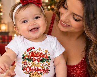 Body personalizado para la primera Navidad del bebé, chaleco navideño con nombre personalizado para bebé, conjunto navideño para recién nacido, regalo para la primera Navidad del bebé