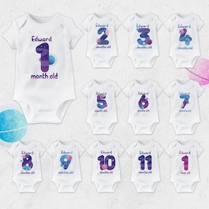 Space inspired Milestone Bodysuit, Space  Personalised Baby bodysuit with name, Space style Personalised Monthly Milestone Grows