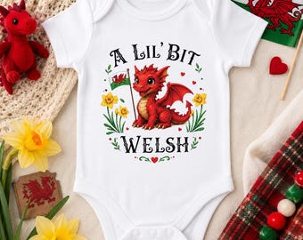 Body de bebé Dragón Rojo Galés, Pelele de bebé Un Poquito Galés, Regalo para recién nacido de Gales, Chaleco de bebé Cymru, Conjunto para bebé niño o niña