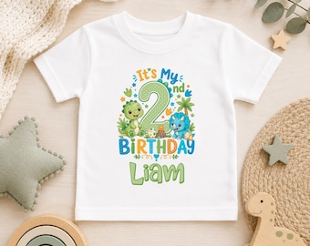 Camiseta personalizada para el segundo cumpleaños de niño, camiseta de dinosaurio para el segundo cumpleaños, camiseta de cumpleaños de Two Rex, conjunto para el segundo cumpleaños de niño pequeño, camiseta para fiesta de dinosaurios