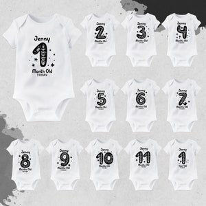 Black number Milestone Grows, Black number  baby bodysuit,