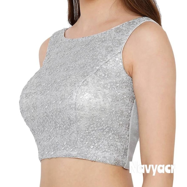 Beautiful Silver Sequin Blouse, Sleeveless Saree Blouse,Silver Sequin Blouse,  Sleeveless Blouse, Chole, Handmade Blouse,  Blouse for Woman.