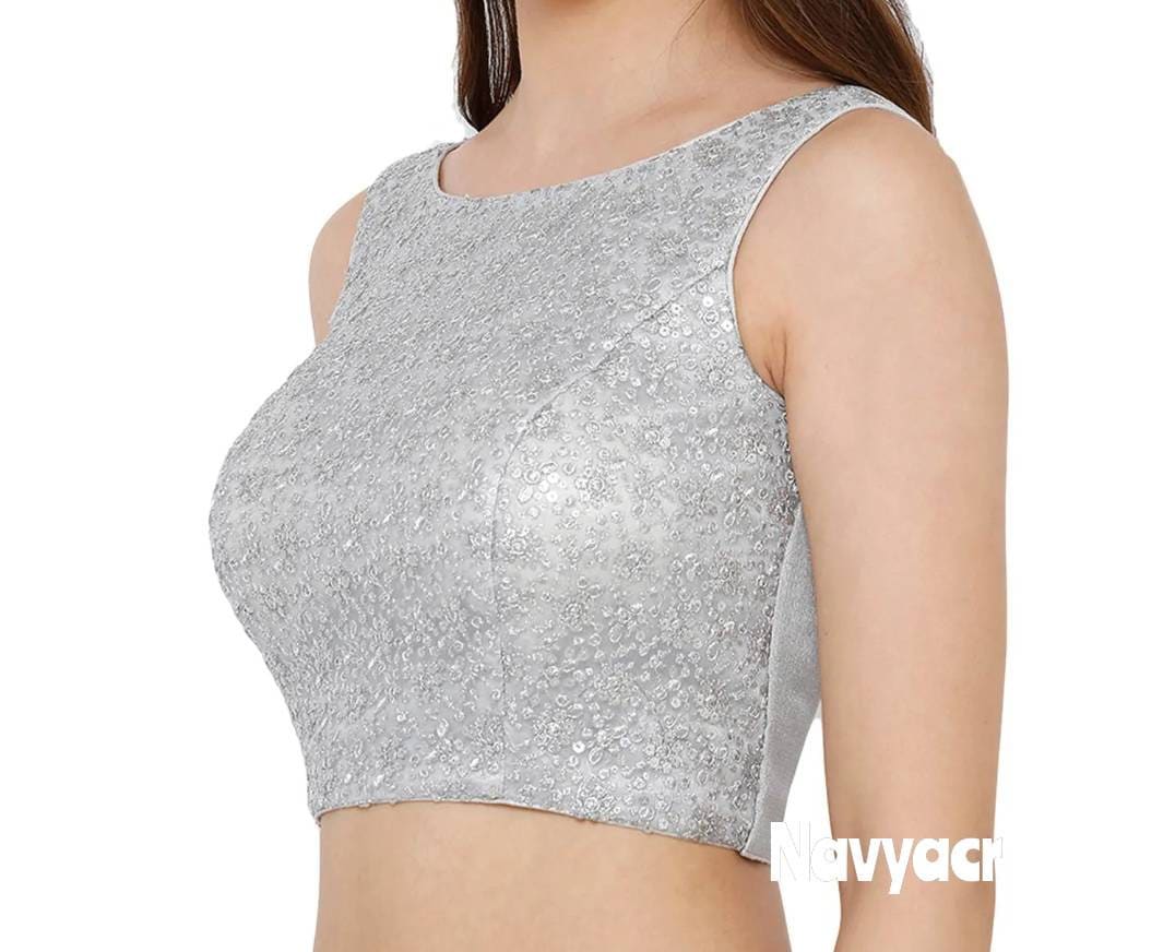 silver sleeveless saree blouse