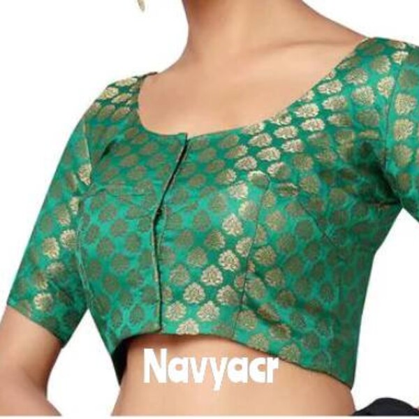 Green Blue Patchwork Brocade Blouse main image 0