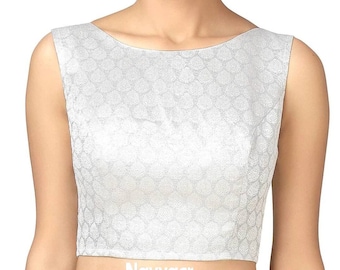 Beautiful Silver Sleeveless Blouse, Silver Blouse, Silver Saree Blouse, Party Wear Blouse, Blouse for Saree.