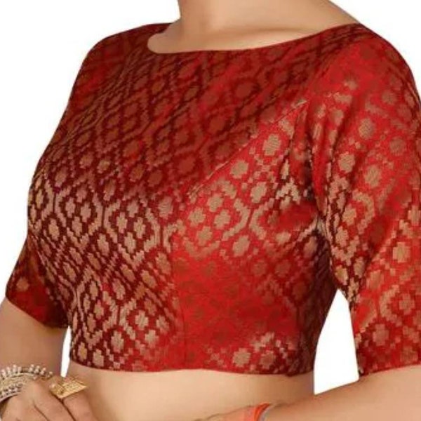 Red Brocade Silk Blouse, Indian Saree blouse, Red Saree Blouse, Chole,  Indian Style, Woman Saree Top, Ready to Wear Blouse . Saree Blouse