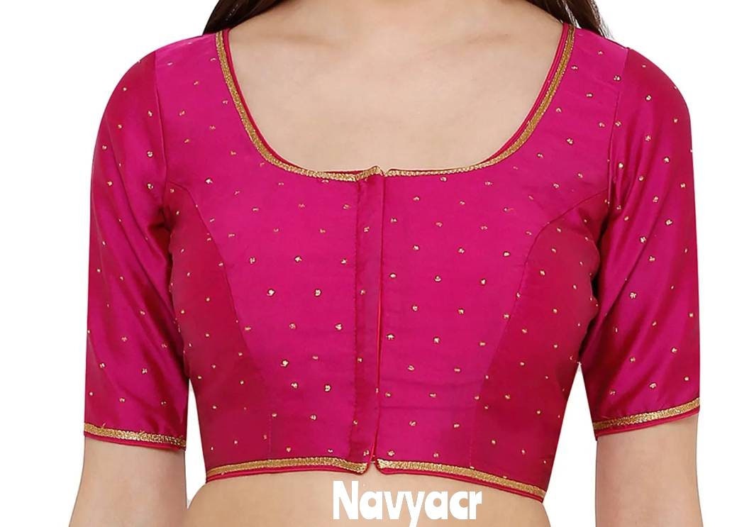 Maroon U Neckline Cotton Silk Blouse With Elbow Sleeves