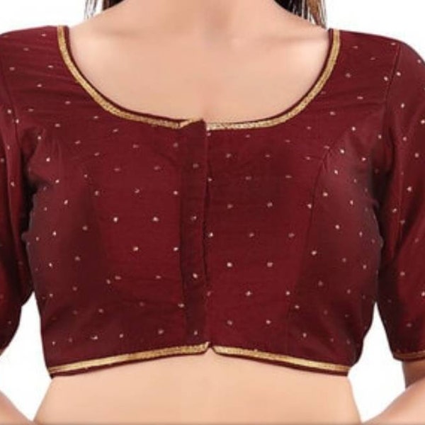 Handmade Maroon  & Elbow Sleeve Blouse, Maroon Saree Blouse, Chole, Ready to Wear Blouse, Indian Saree Blouse, Maroon Blouse for Woman.