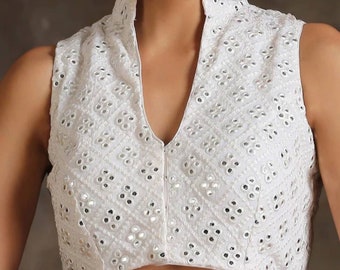 New Designer Front open Mirror Work Embroidery Work Blouse for Saree.