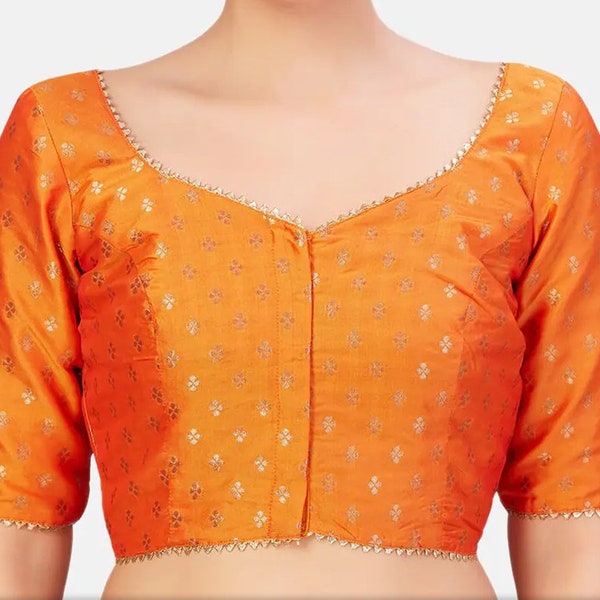 Beautiful Orange Blouse, Orange Blouse, Brocade Blouse, Brocade Silk Blouse, Blouse for Saree, Orange Sharee Blouse.