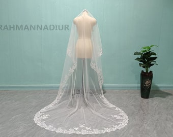 Simple White and Ivory One Drop Veil Chapel Wedding Drape Veil Elegant Bridal Combless Lace Veil