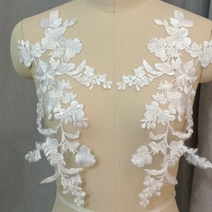 Ivory Wedding Lace Applique Fabric, Bridal Veil Lace Fabric,White 1 Pair Lace Applique