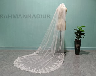 Bridal Veil Single Layer Sequin Lace Veil Elegant White Ivory Sequin Lace Veil Small Church Wedding Lace Thin Veil