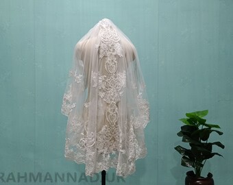 Luxury Wedding Sequin Lace Veil Fashion Single Layer Lace Applique Bridal Veil White or Ivory Vintage Lace Short Veil