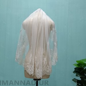 White or Ivory Wedding Veil, Single Layer Sequin Lace Bridal Veil, Short Lace Veil, Wedding Accessories