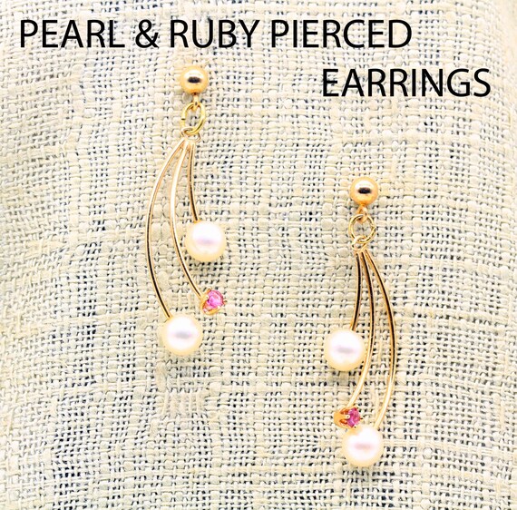 Pearl and Ruby Dangle earrings - image 2
