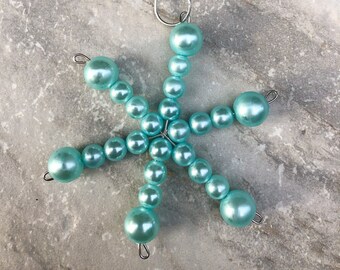 Blue Pearl Beaded Snowflake Ornament