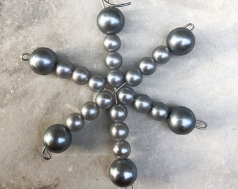 Dark Gray Pearl Beaded Snowflake Ornament