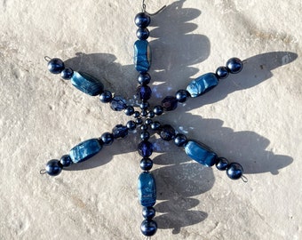 Blue Crystal Beach and Lake Inspired Snowflake Christmas Ornament