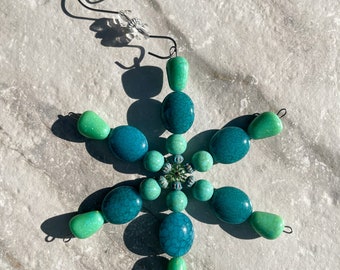 Vintage Inspired Blue and Green Pocahontas Crystal Snowflake Christmas Ornament