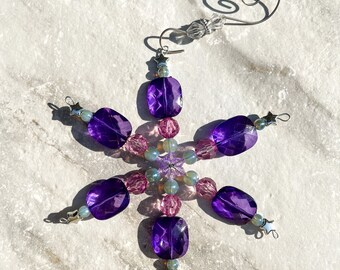 Vintage Inspired Purple Crystal Magical Star Snowflake Christmas Ornament