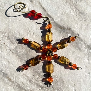 Vintage Inspired Golden Orange Pocahontas Crystal Snowflake Christmas Ornament