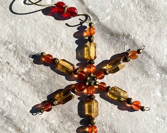 Vintage Inspired Golden Orange Pocahontas Crystal Snowflake Christmas Ornament
