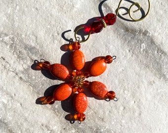 Vintage Inspired Orange Crackled Crystal Snowflake Christmas Ornament