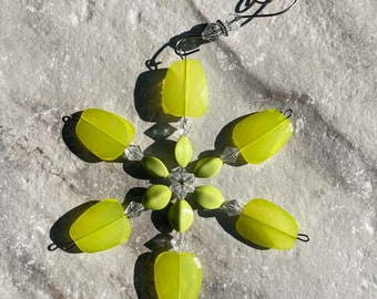 Vintage Inspired Green Hippie Crystal Snowflake Christmas Ornament