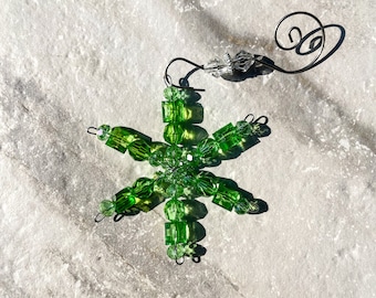 Vintage Inspired Green Crystal Snowflake Christmas Ornament