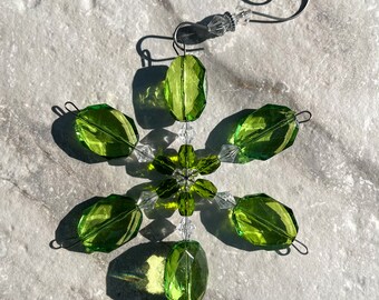 Vintage Inspired Green Crystal Snowflake Christmas Ornament